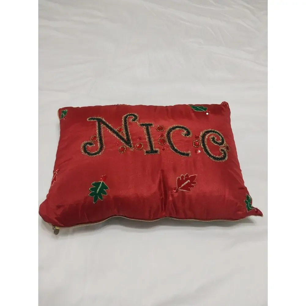 Pier One Christmas Naughty / Nice Throw Pillow Size 18x11